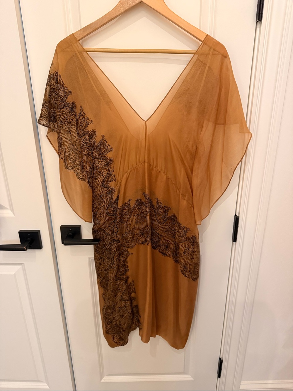 Marni Tan Silk-Chiffon V-Neck  Dress